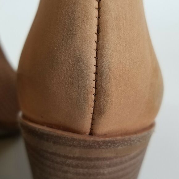 Steve Madden Womens Ankle Boot Size 8 Tala Peep Toe Block Stacked Heel Tan - Picture 10 of 12